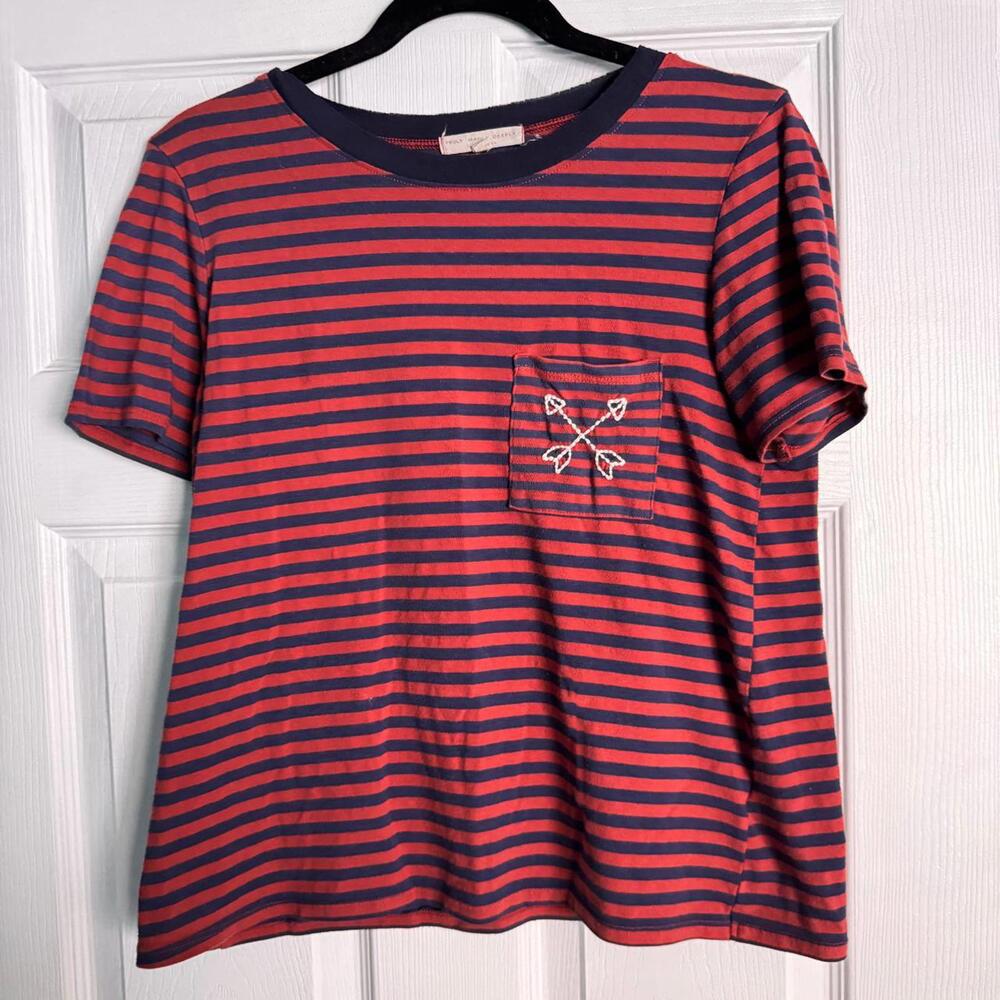 Striped Embroidered Arrow Pocket Tee